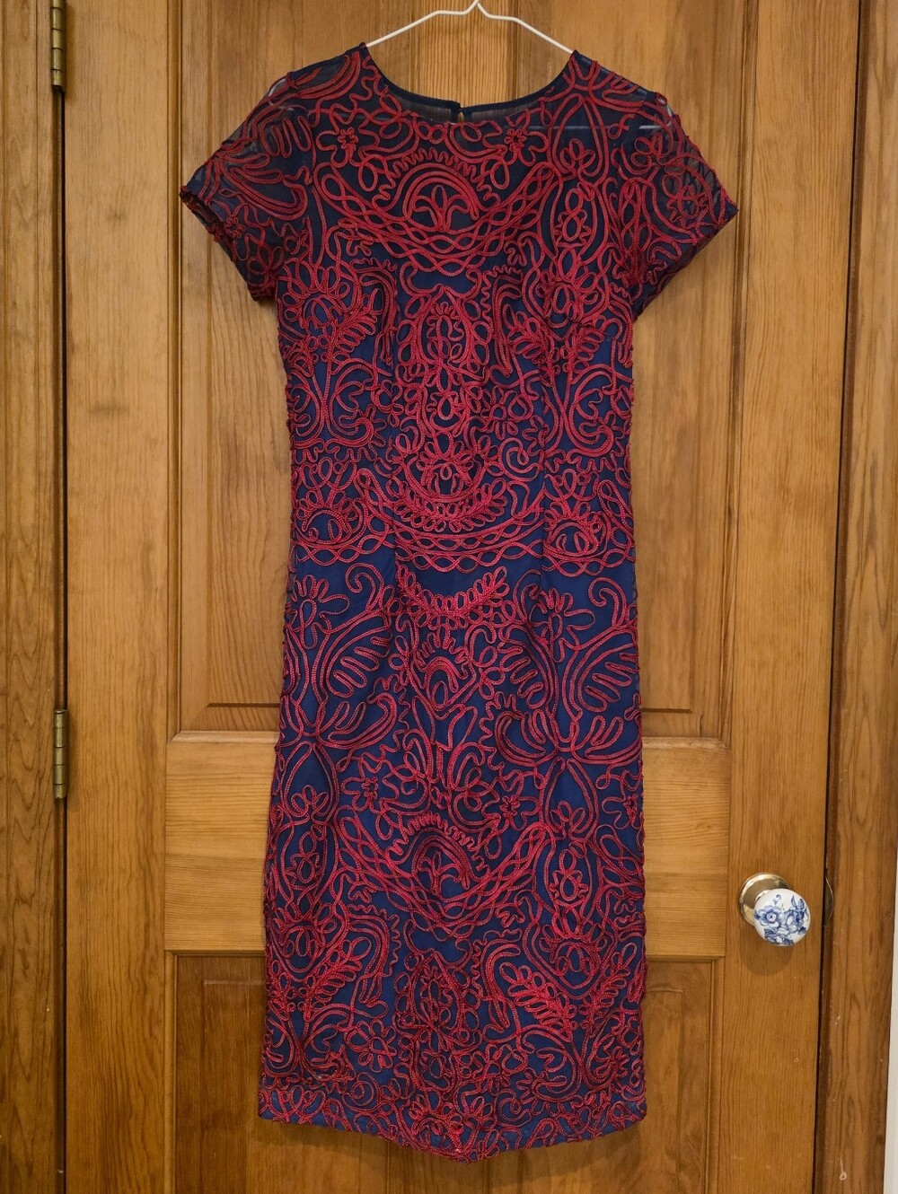 JS Collections Soutache Chiffon Cocktail Dress Blue and Red Size 4